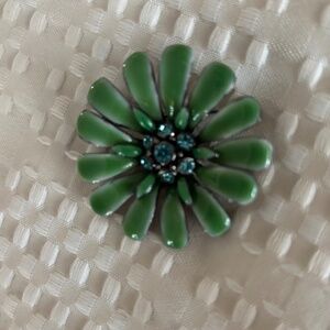 Green Flower with Blue Center Stone Brooch
